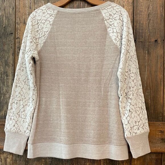 Philosophy S Tan Lace Shoulder Sleeves Casual Weekend Sweatshirt - Picture 13 of 13